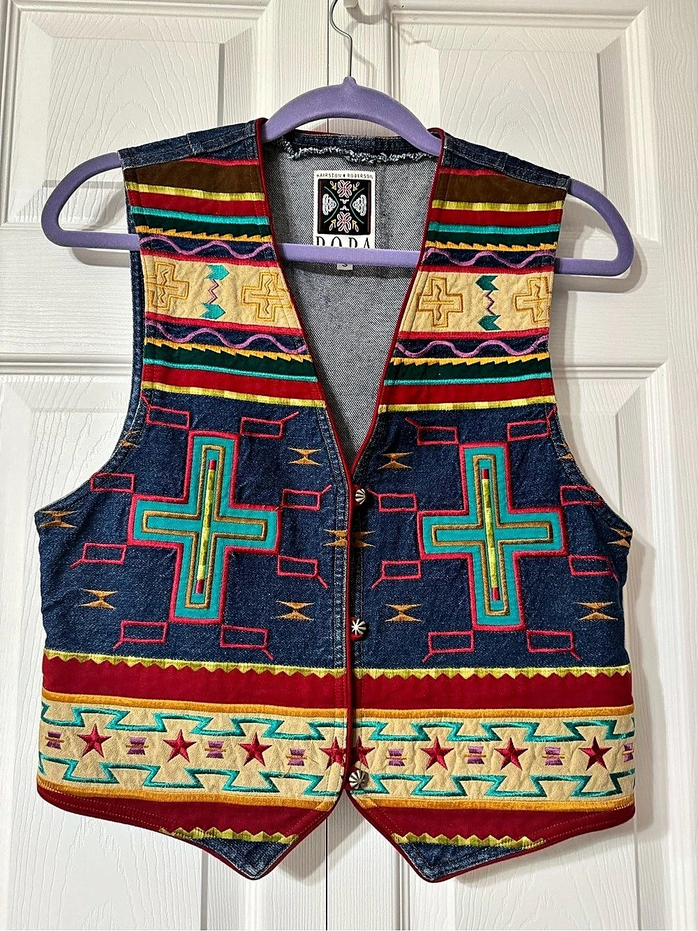 Ropa Women'Small Denim Embroidered Western Vest Size Small Like New